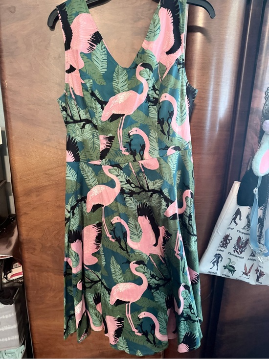 Voodoo Vixen Dresses & Skirts - Pink Flamingo Print Sundress - Green Background